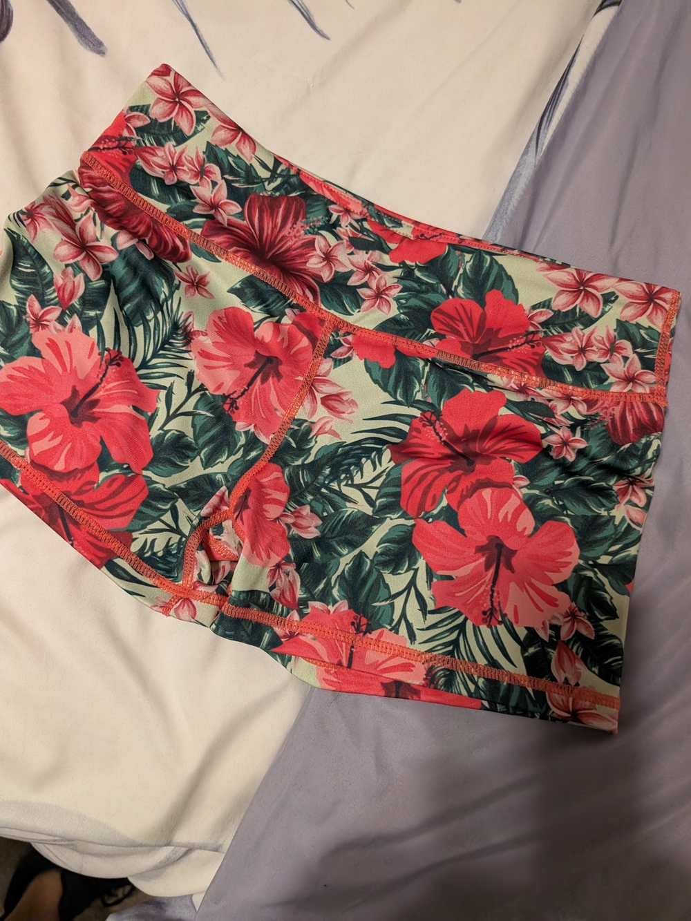 Women's Tropical Floral Active Shorts - Coral Hibiscus